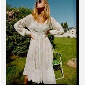 SOLID & STRIPED Cassie cotton white midi dress Size Small window pane pattern